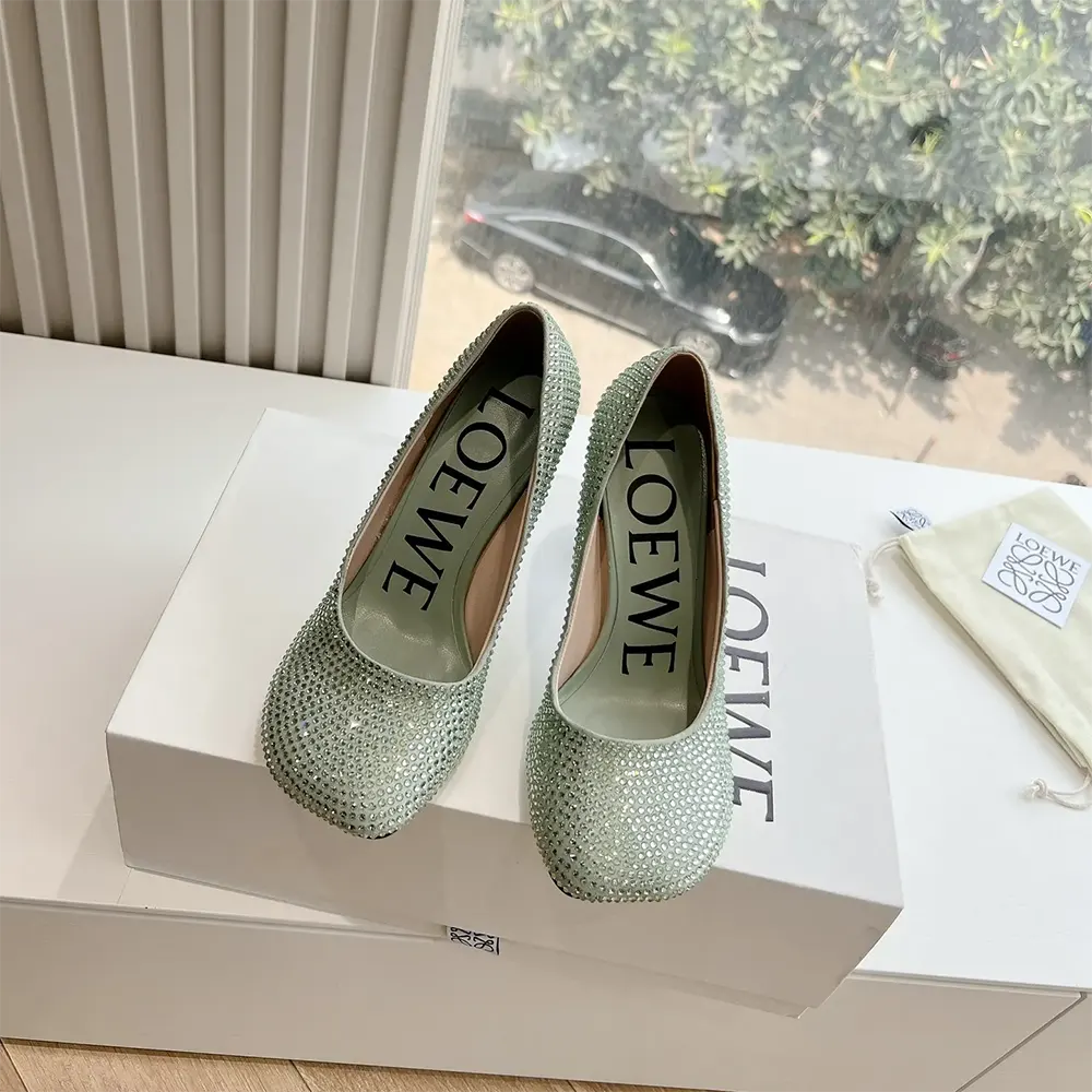 Top view showing silhouette of Loewe Women Toy Pump in Rhinestone Lime