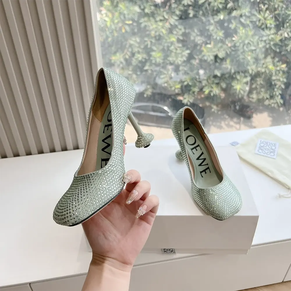 Loewe Women Toy Pump in Suede and Allover Rhinestones-Lime - image 6