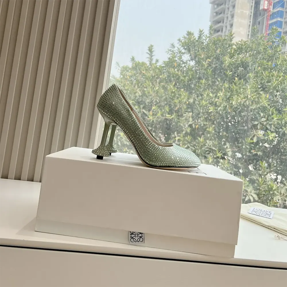 Loewe Women Toy Pump in Suede and Allover Rhinestones-Lime - image 5