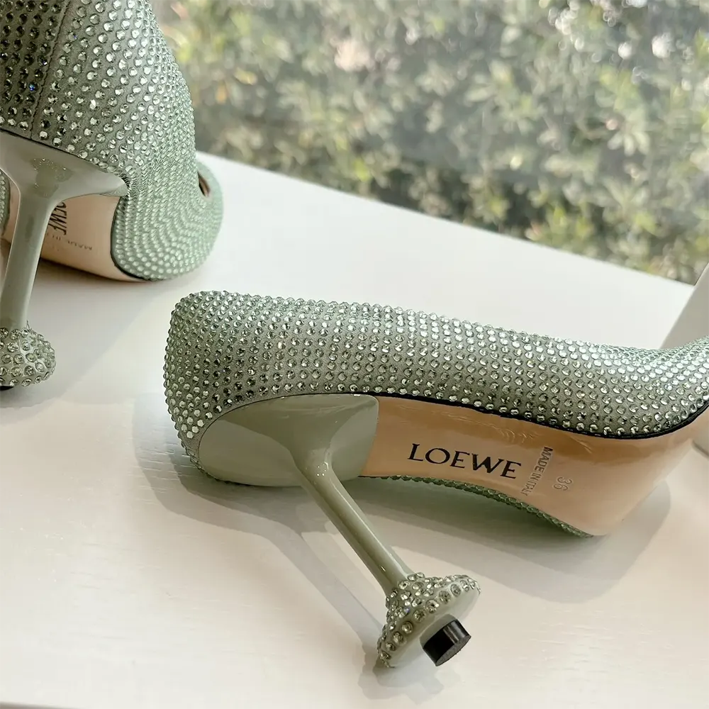 Loewe Women Toy Pump in Suede and Allover Rhinestones-Lime - image 8