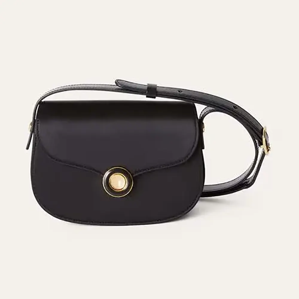 Front view of Loro Piana Women Mini Ghiera Bag-Black with circular clasp