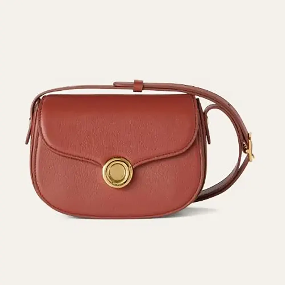 Front view of Loro Piana Women Mini Ghiera Bag-Brown showing Ghiera clasp