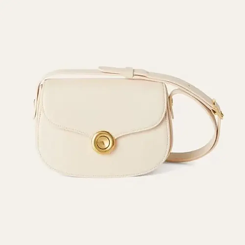 Front view of Loro Piana Women Mini Ghiera Bag-White with clasp closed