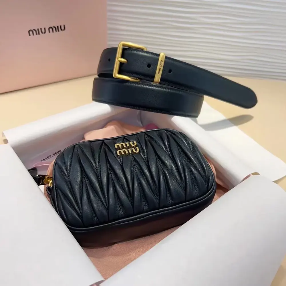 Miu Miu Women Belt with Matelassé Pouch-Black - image 6