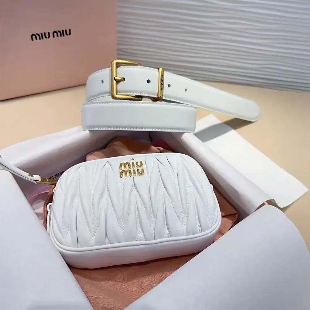 Miu Miu Women Belt with Matelassé Pouch-White - image 6