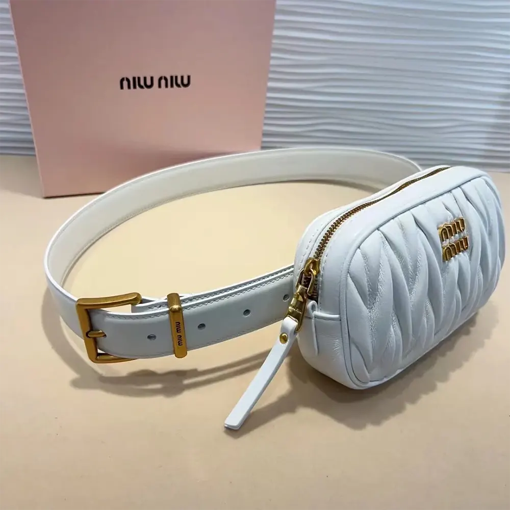 Miu Miu Women Belt with Matelassé Pouch-White - image 8