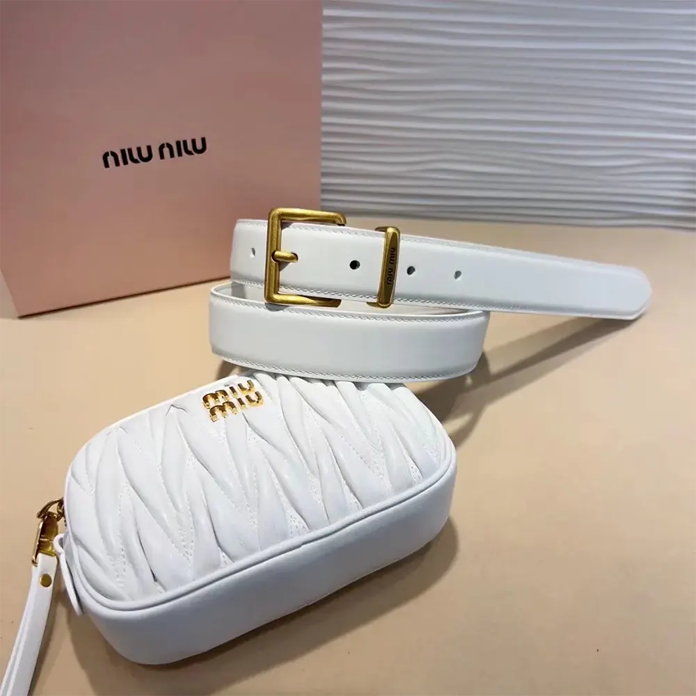 Miu Miu Women Belt with Matelassé Pouch-White - image 4