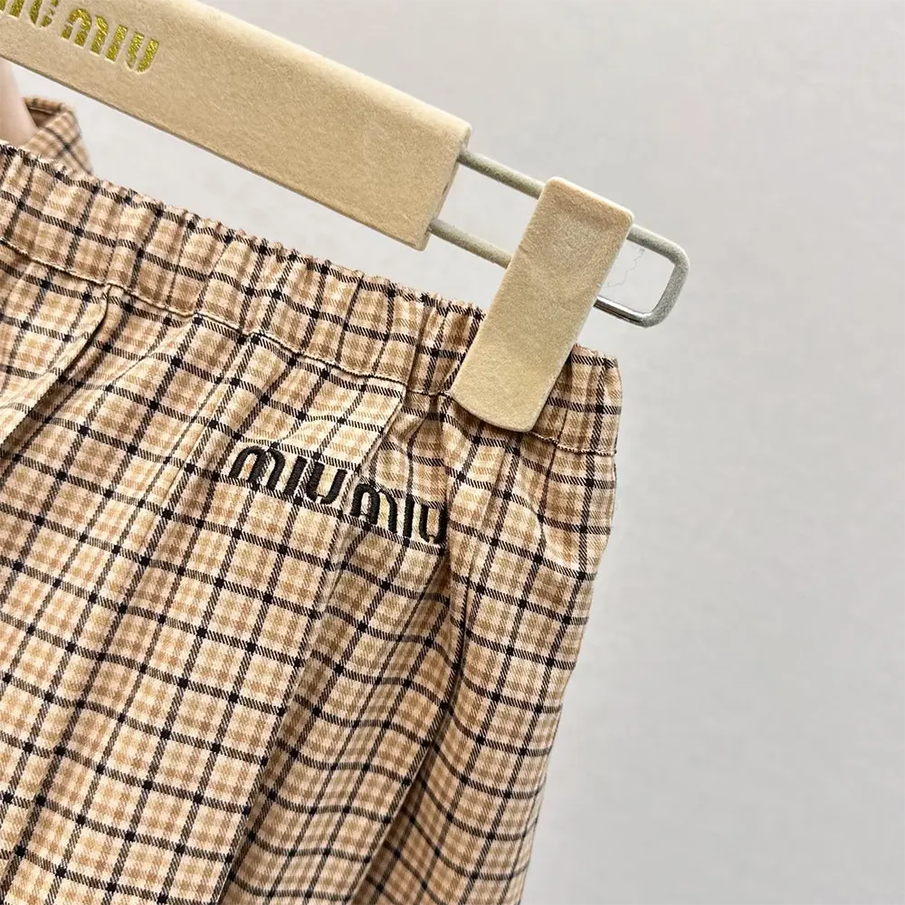 Miu Miu Women Checked Miniskirt with Embroidered Logo - image 8