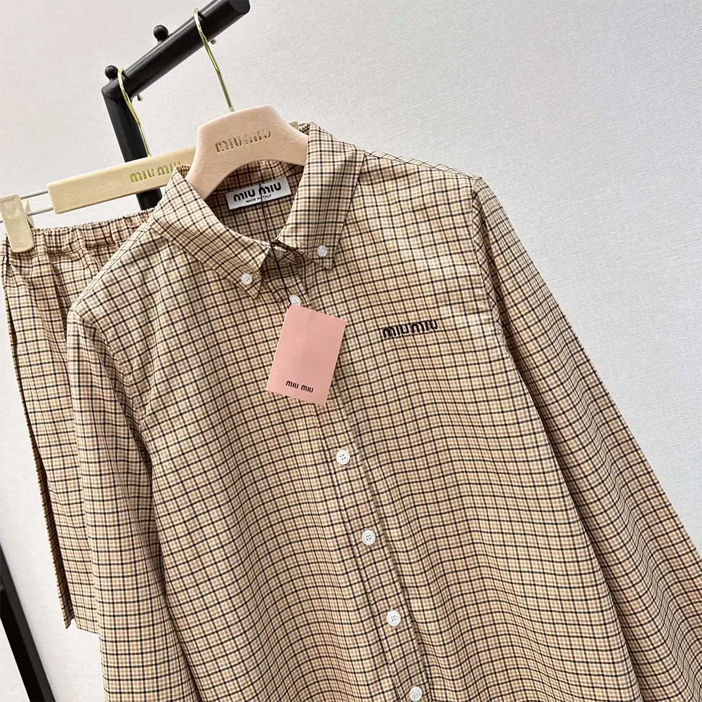 Miu Miu Women Checked Shirt with Embroidered Logo - image 4