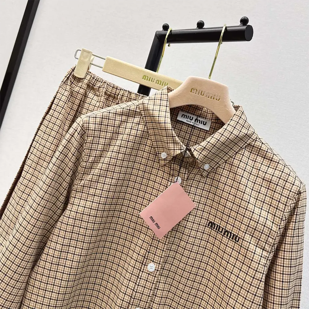 Miu Miu Women Checked Shirt with Embroidered Logo - image 5
