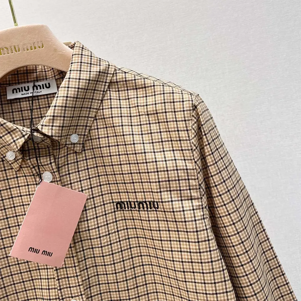 Miu Miu Women Checked Shirt with Embroidered Logo - image 6