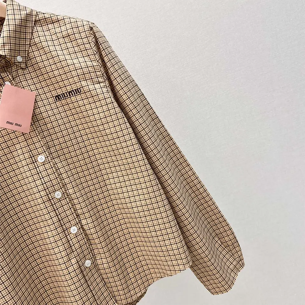 Miu Miu Women Checked Shirt with Embroidered Logo - image 7