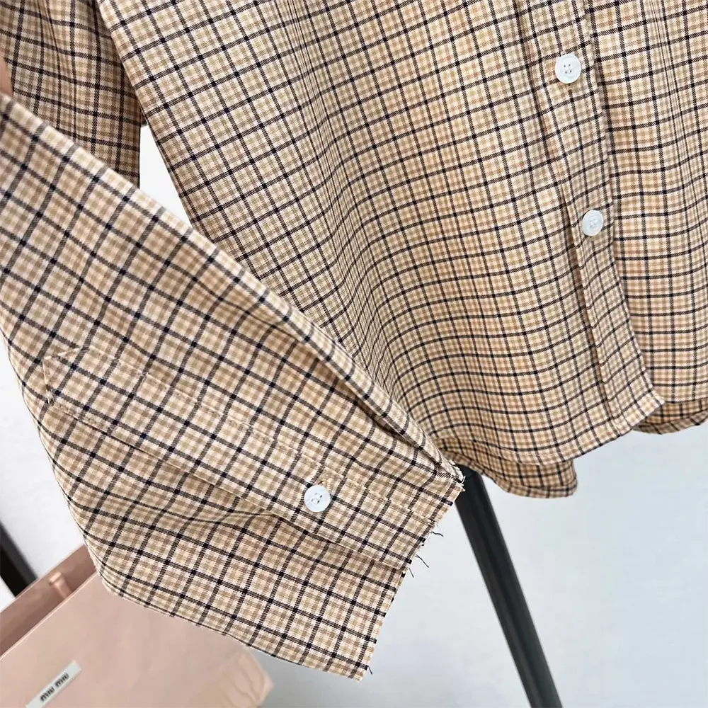 Miu Miu Women Checked Shirt with Embroidered Logo - image 8