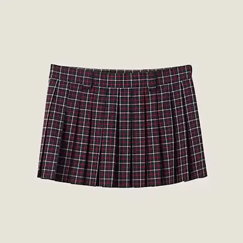 Front view of Miu Miu Women Checked Wool Miniskirt in black