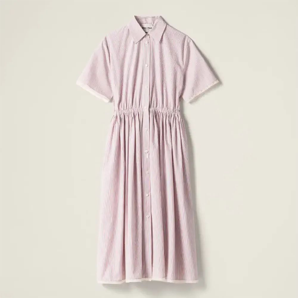 Front view of Miu Miu Women Cotton Dress in soft pink