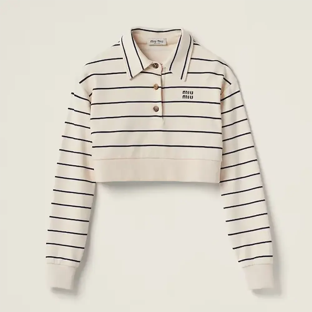 Front view of Miu Miu Women Cotton Fleece Polo Shirt in white