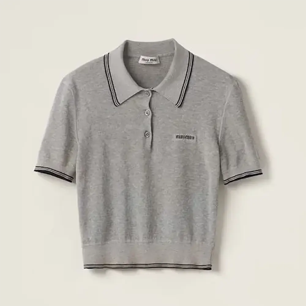Front view of Miu Miu Women Cotton Jersey Polo Shirt in grey