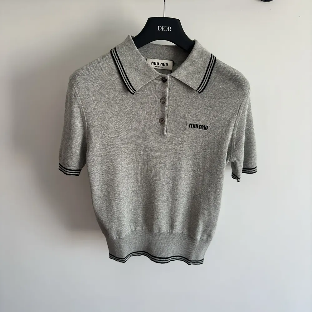 Close-up detail of collar and buttons on Miu Miu Women Cotton Jersey Polo Shirt