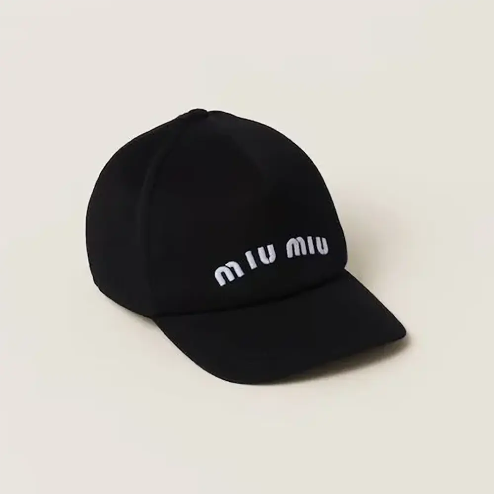 Front angle of Miu Miu Women Drill Baseball Cap-Black showing silhouette