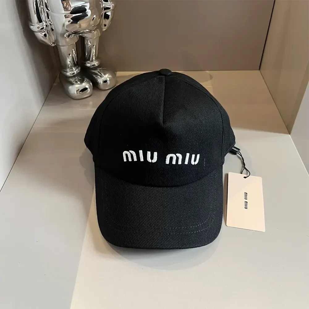 Side profile view of adjustable strap on Miu Miu Women Drill Baseball Cap-Black
