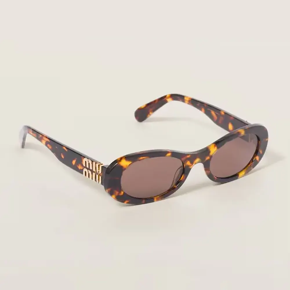 Front view of Miu Miu Women Miu Glimpse Sunglasses brown frame