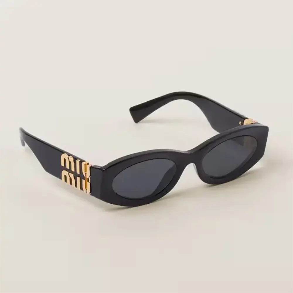Front view of Miu Miu Women Miu Glimpse Sunglasses in black acetate