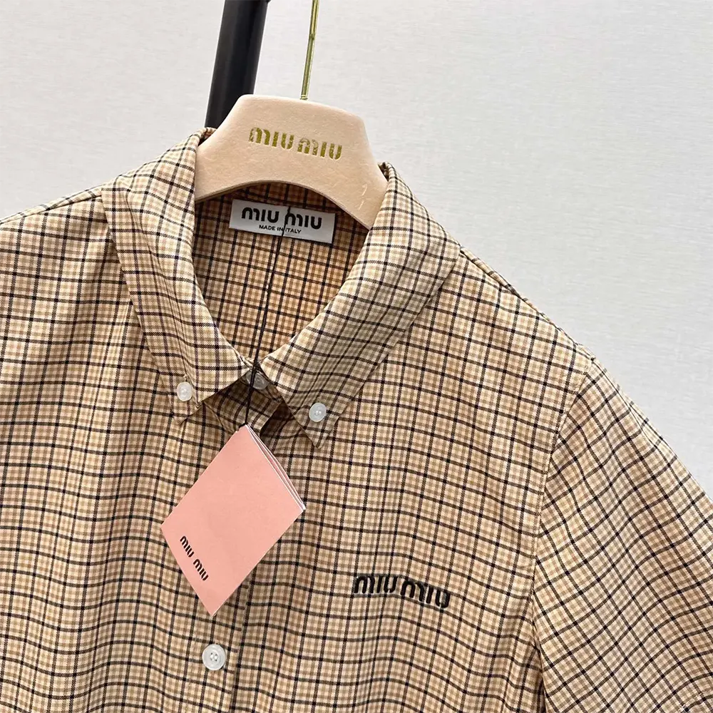 Miu Miu Women Pleated Check Dress with Embroidered Logo - image 6