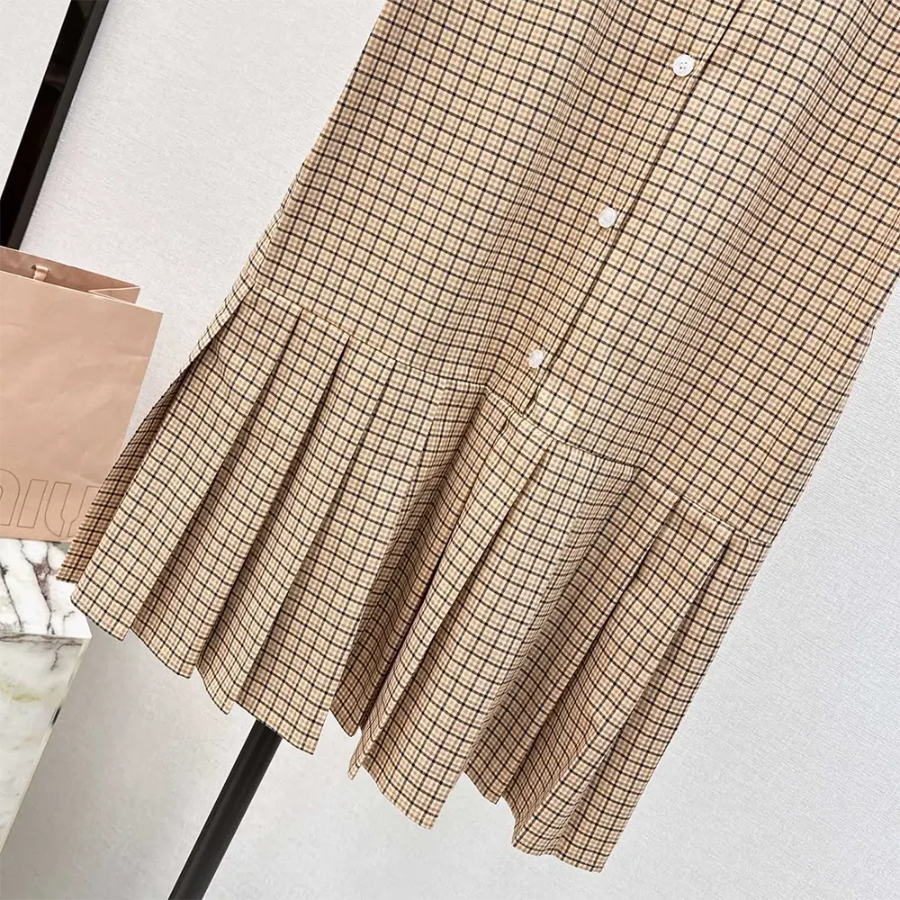 Miu Miu Women Pleated Check Dress with Embroidered Logo - image 9
