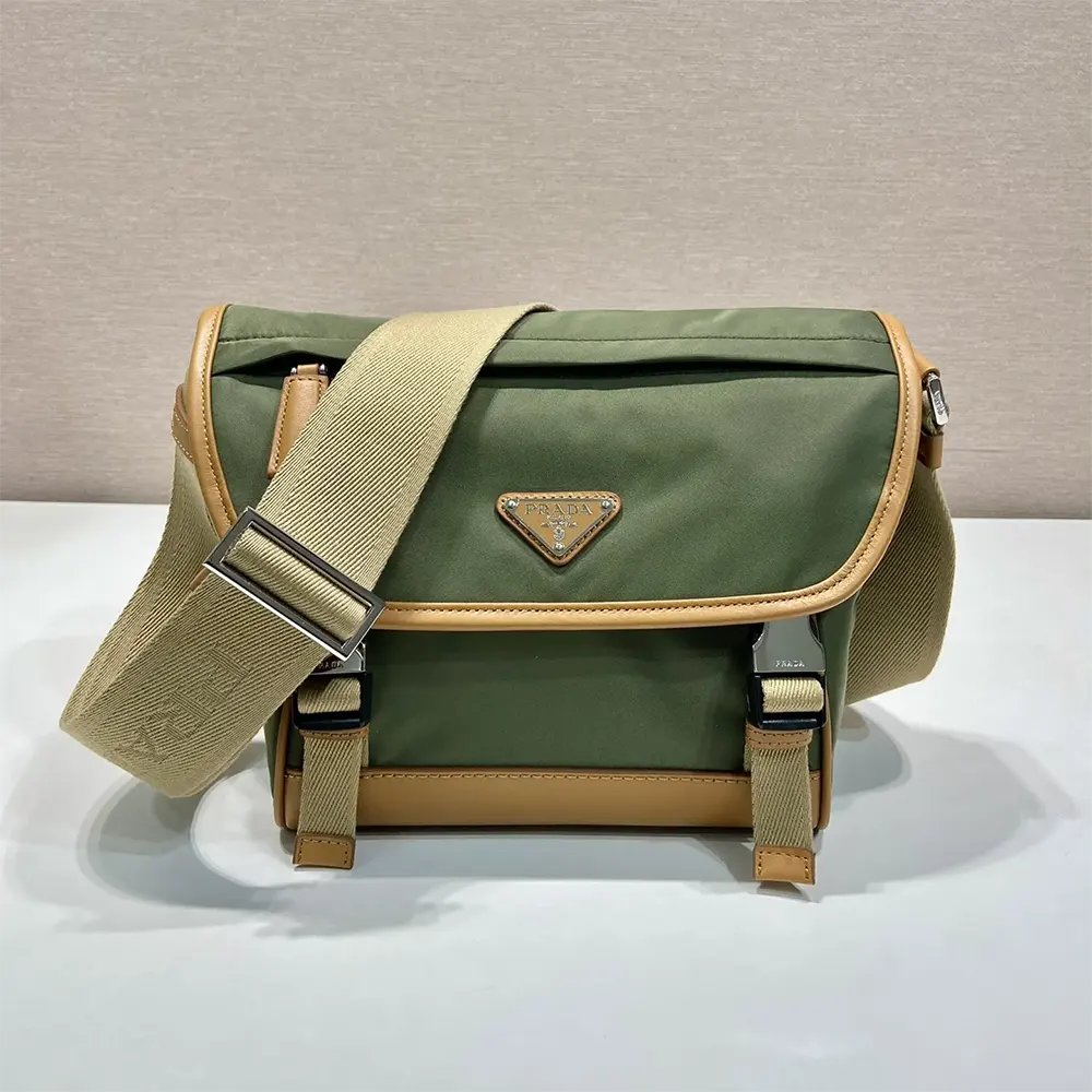 Close-up detail of leather trim and silver hardware on Prada Shoulder Bag