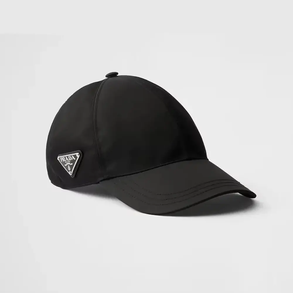 Front angled view of Prada Unisex Re-Nylon Baseball Cap-Black