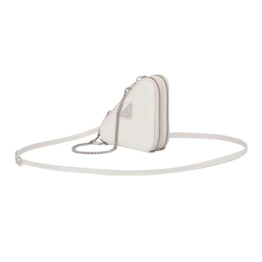 Front view of Prada Unisex Saffiano Leather Mini Pouch-White