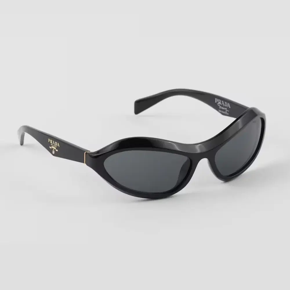 Front angle of Prada Unisex Swing Sunglasses black acetate frame
