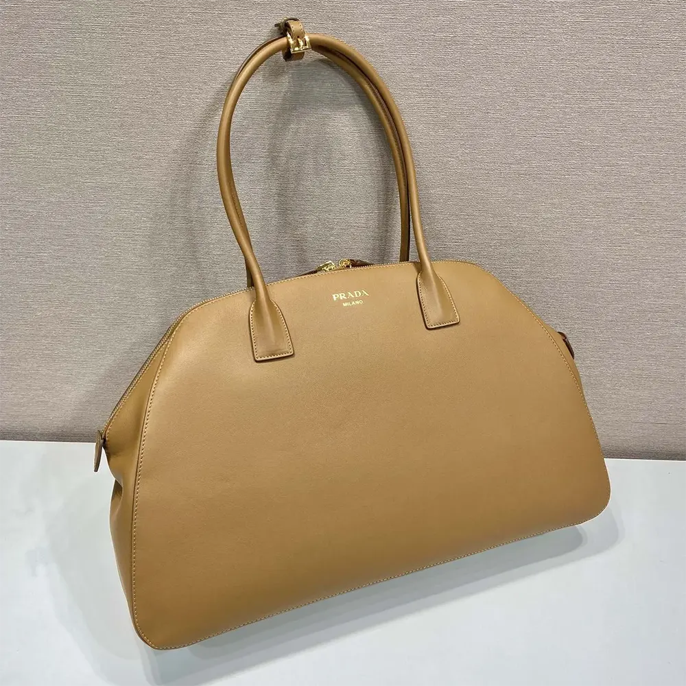 Prada Women Large Leather Tote Bag with Zipper Closure-Brown - image 4