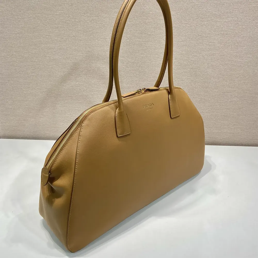 Prada Women Large Leather Tote Bag with Zipper Closure-Brown - image 5