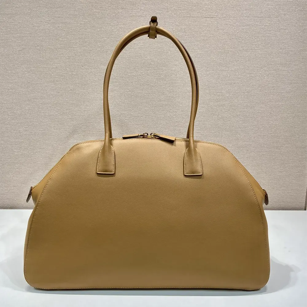 Side profile showing spacious interior of Prada Women Large Leather Tote Bag