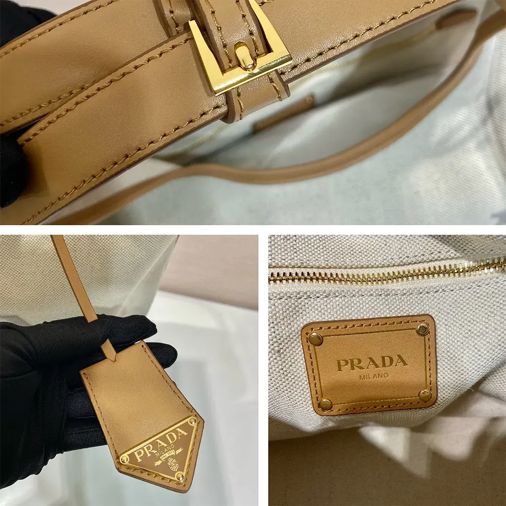 Prada Women Large Linen Blend and Leather Tote Bag - image 10