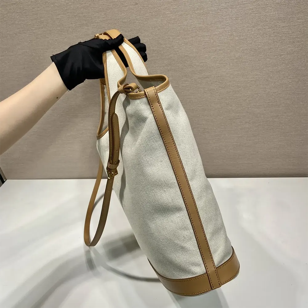 Prada Women Large Linen Blend and Leather Tote Bag - image 6