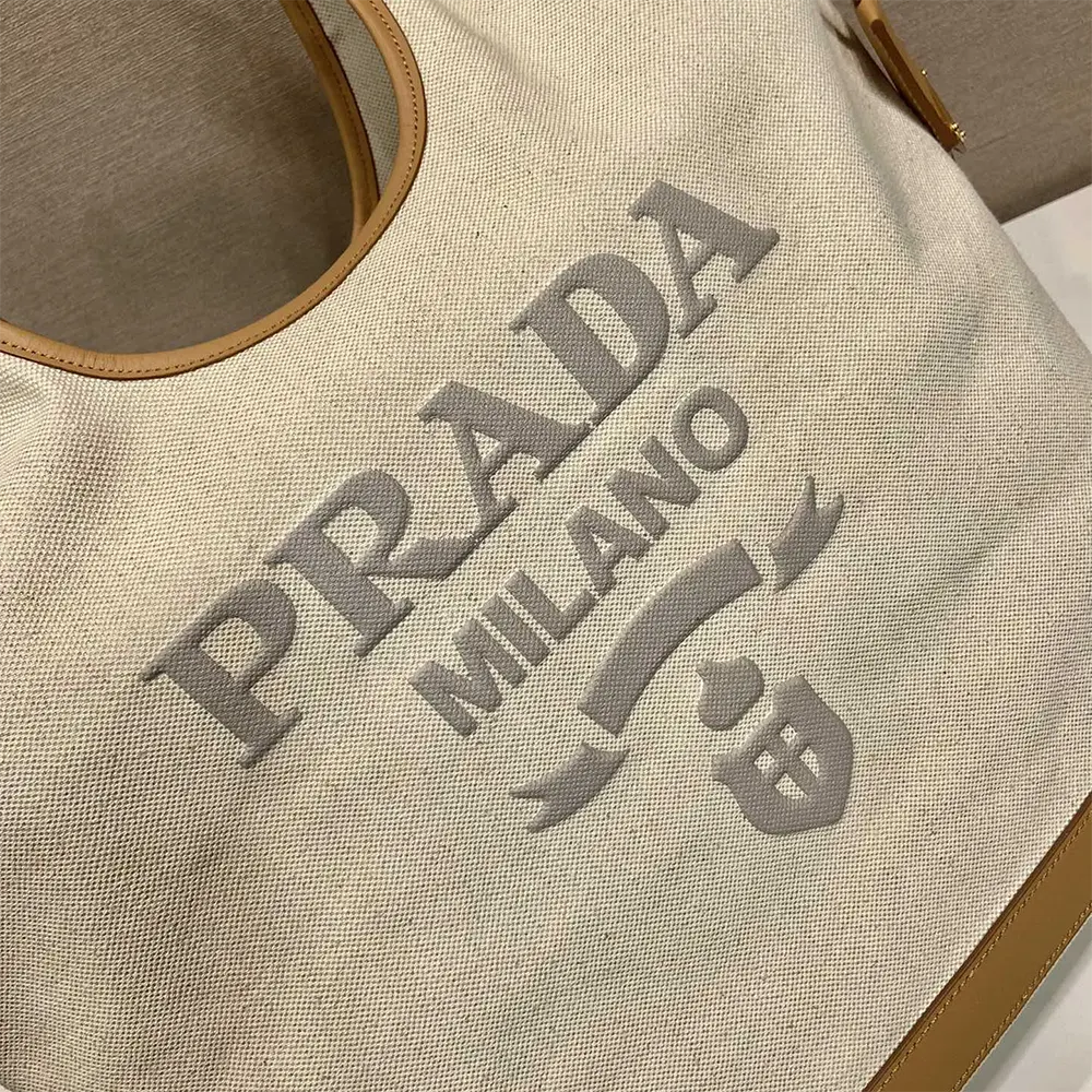 Prada Women Large Linen Blend and Leather Tote Bag - image 8