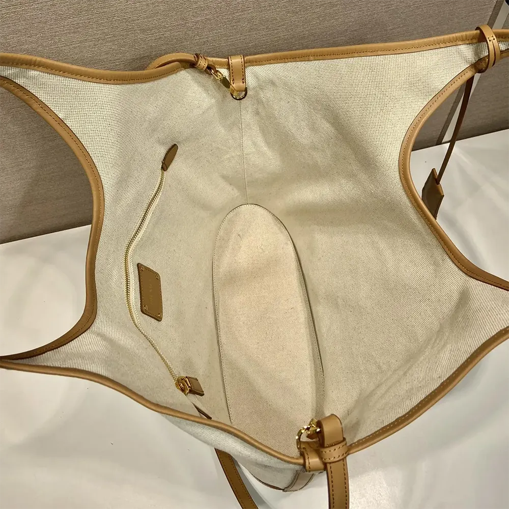 Prada Women Large Linen Blend and Leather Tote Bag - image 9
