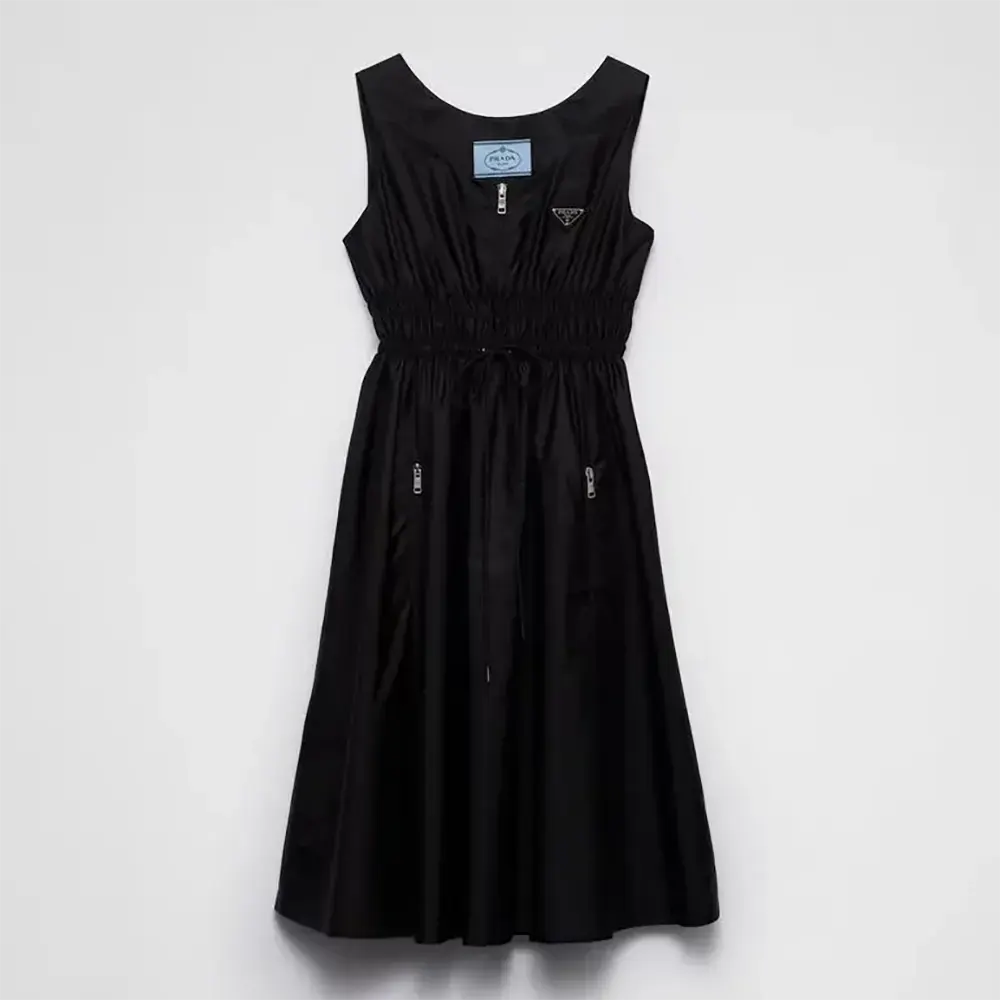 Front view of Prada Women Light Re-Nylon Sleeveless Dress in black