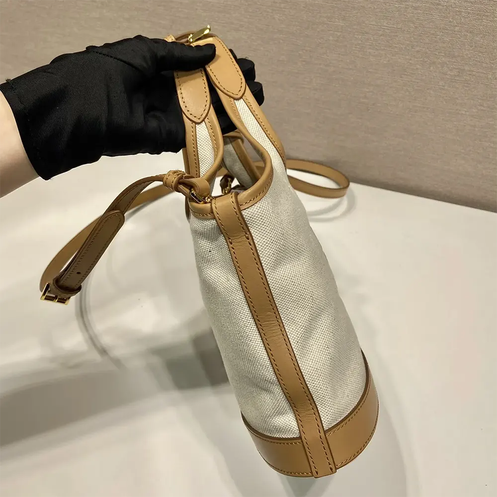 Prada Women Medium Linen Blend and Leather Tote Bag - image 6