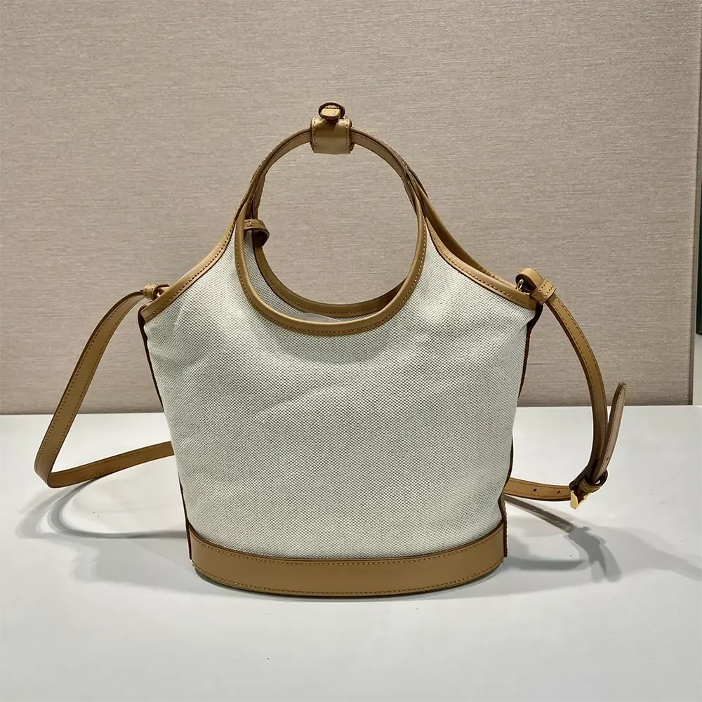 Prada Women Medium Linen Blend and Leather Tote Bag - image 4