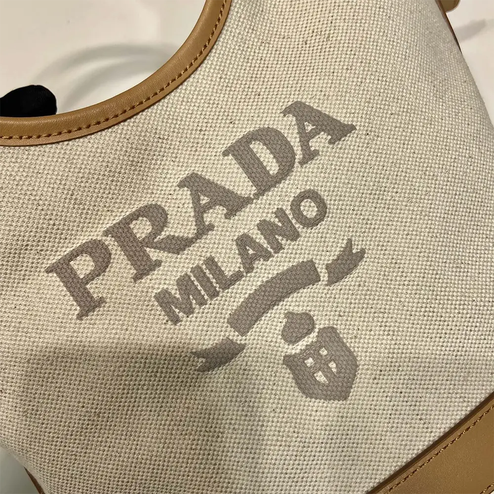 Prada Women Medium Linen Blend and Leather Tote Bag - image 9
