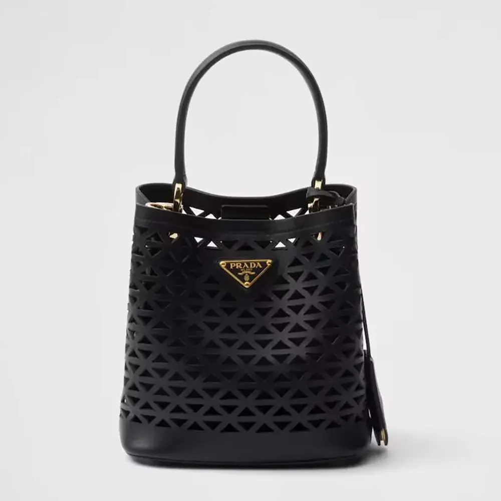 Front view of Prada Women Panier Leather Mini-bag with Cut-out Motif-Black