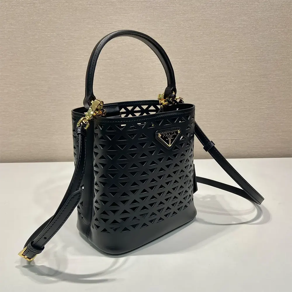 Prada Women Panier Leather Mini-bag with Cut-out Motif-Black - image 4