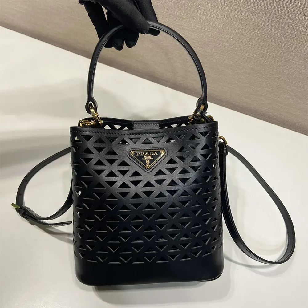 Prada Women Panier Leather Mini-bag with Cut-out Motif-Black - image 5