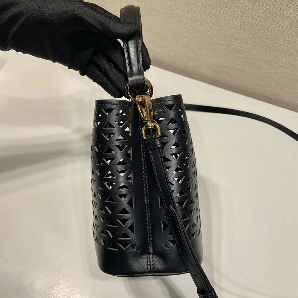 Prada Women Panier Leather Mini-bag with Cut-out Motif-Black - image 6