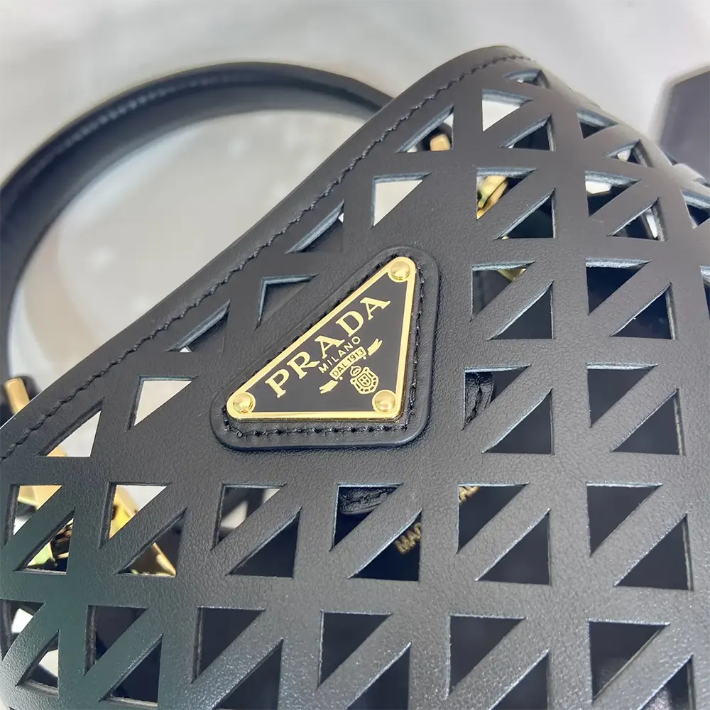 Prada Women Panier Leather Mini-bag with Cut-out Motif-Black - image 9