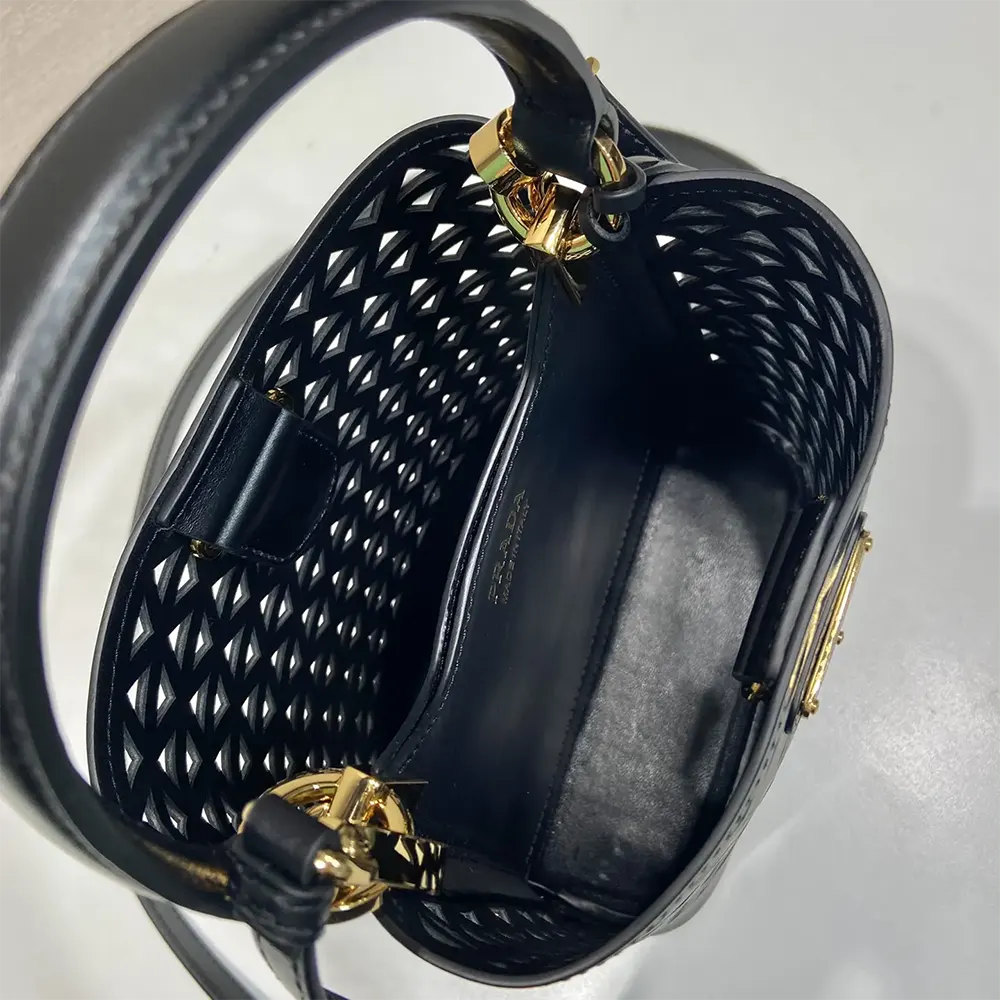 Prada Women Panier Leather Mini-bag with Cut-out Motif-Black - image 8