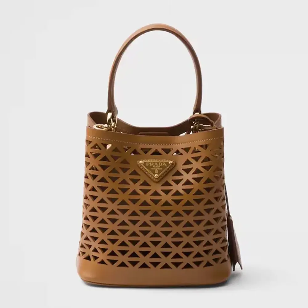 Front view of Prada Women Panier Leather Mini-bag with brown cut-out motif